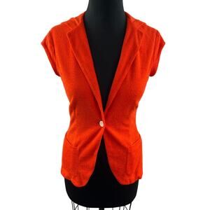 IISLI Bright Sunny Red Terry Cloth One Button Hooded Blazer Cardigan Size 6 NEW